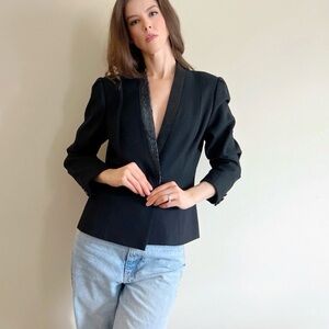 Vintage Black Women's Tailored Blazer Jacket with Beaded Lapel